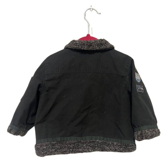 BOYZ by Nannette Kids Full Zip Pilot Jacket Faux Sherpa Collar Patch Sweater 24M - Picture 5 of 11